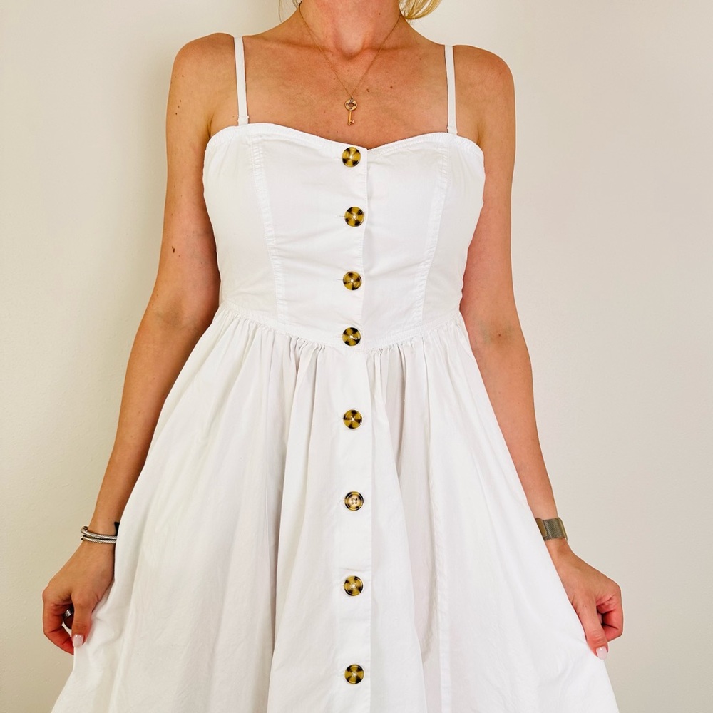 Free People Button Down Midi White Fit and Flare Dress prairie - Picture 5 of 9